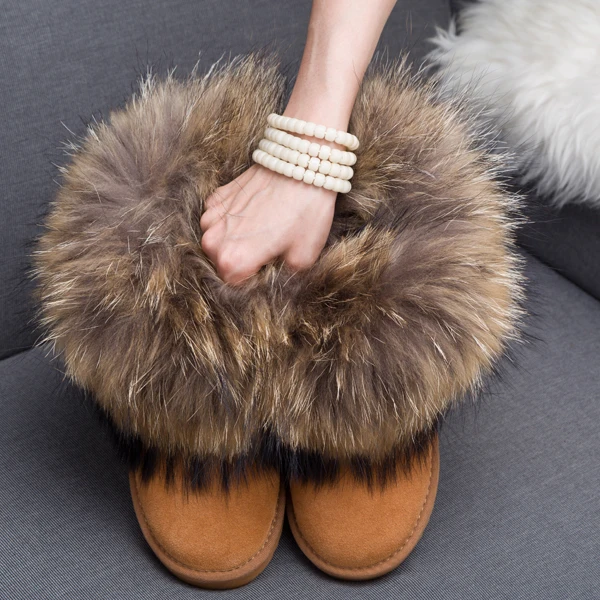 Женские ботинки из натуральной кожи с натуральным лисьим мехом брендовая зимняя