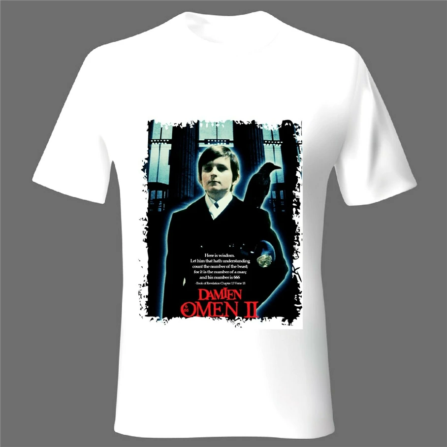 Мужская футболка фильм музыка маленький The Omen 2 Damien унисекс дамы белый
