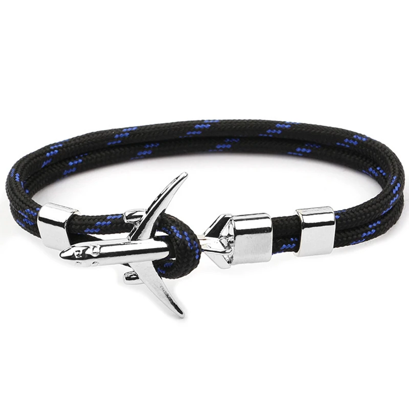 Классический Серебряный браслет с самолетом многослойная веревочная цепь для