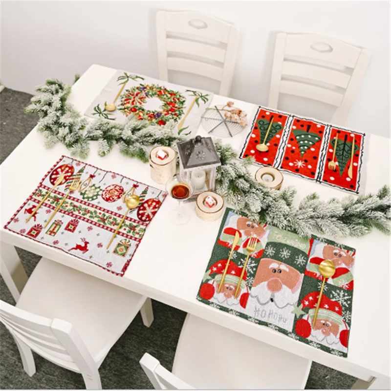 

Christmas Decoration Knitted Cloth Placemat Merry Christmas Elk Insulation Placemat Christmas Table Decoration Navidad New Year
