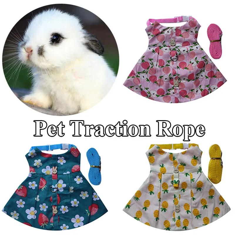 

Rabbit Princess Dress Pet Skirts Holiday Wedding Costume with Harness Leash Set Small Pets Clothes for Ferret Piggies Squirrel