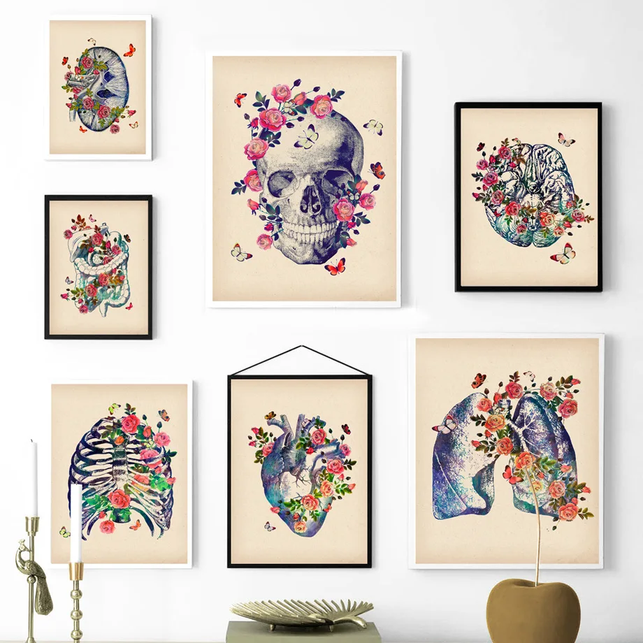 

Flower Anatomy Medical Brain Heart Lung Kidney Wall Art Canvas Painting Nordic Posters And Prints Wall Pictures For Doctor Decor