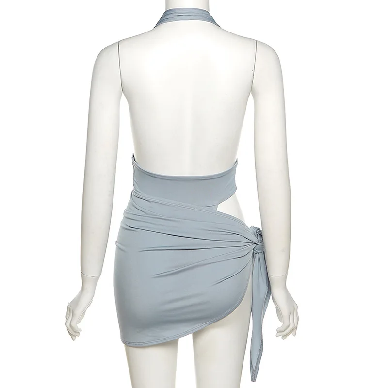 

Giyu Sexy V-neck Bodycon 2 Pieces Skirt Sets Women Halter Backless Bodysuit Ruched Bandage Mini Skirt Ourfits Matching Set 2021