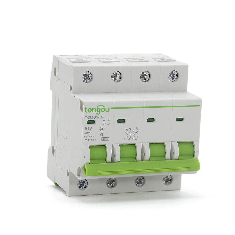 

Curve B 4 Pole DIN Rail Miniature Circuit Breaker 6A 10A 16A 25A 32A 40A 63A MCB 4.5KA AC 110V/230V/400V With CE Certificate