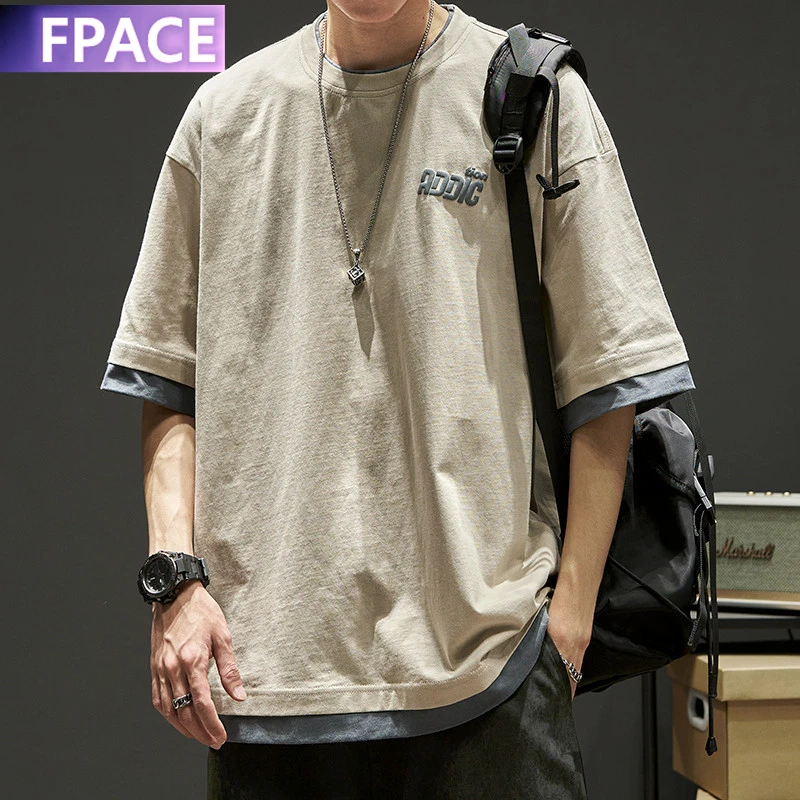 

FPACE Oversize Tee Shirt 2021 New Color Basic T-shirts Man Casual Harajuku Summer New Long Tops Korean Hipster T Shirt Man