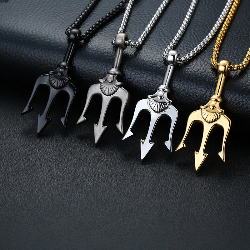 

Stainless Steel Filled Poseidon Trident Necklace Neptune Pendant Greek Vantage Silver Color Men Jewelry