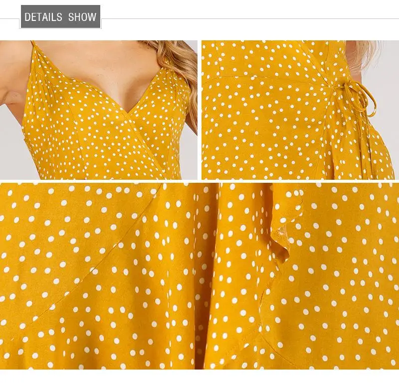 

ZITY Sexy Strap Backless Deep V Neck Lace Up Ruffles Midi Dress 2019 Summer Women Dot Print Asymmetrical Elegant Dresses Vestido