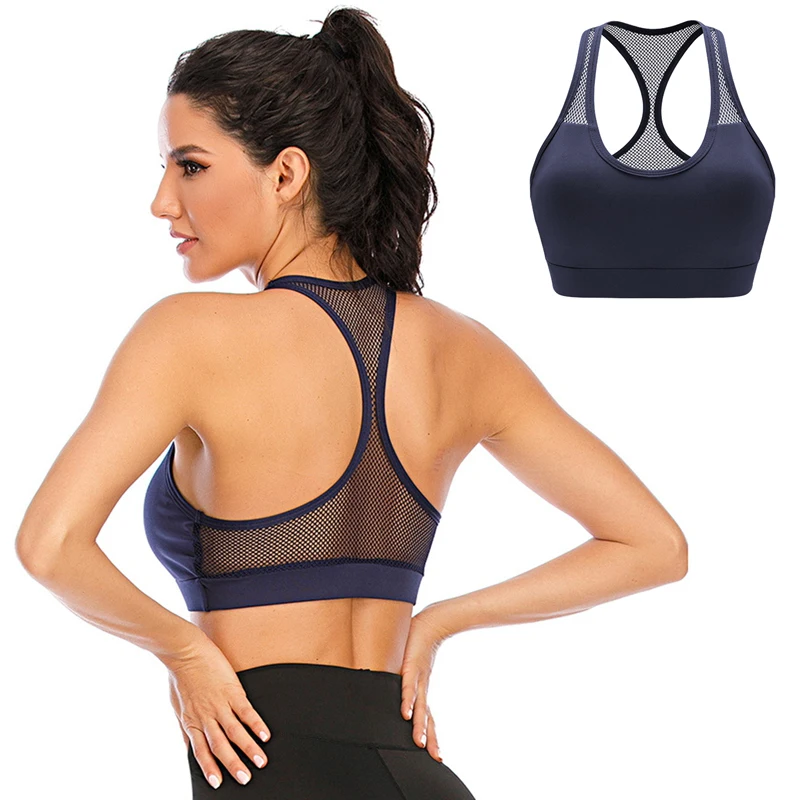 

Quick Dry Mesh Sport Bra High Stretch Shockproof Fitness Top Hollow Gym Workout Sport Vest Push Up Tube Crop Top Women Underwear