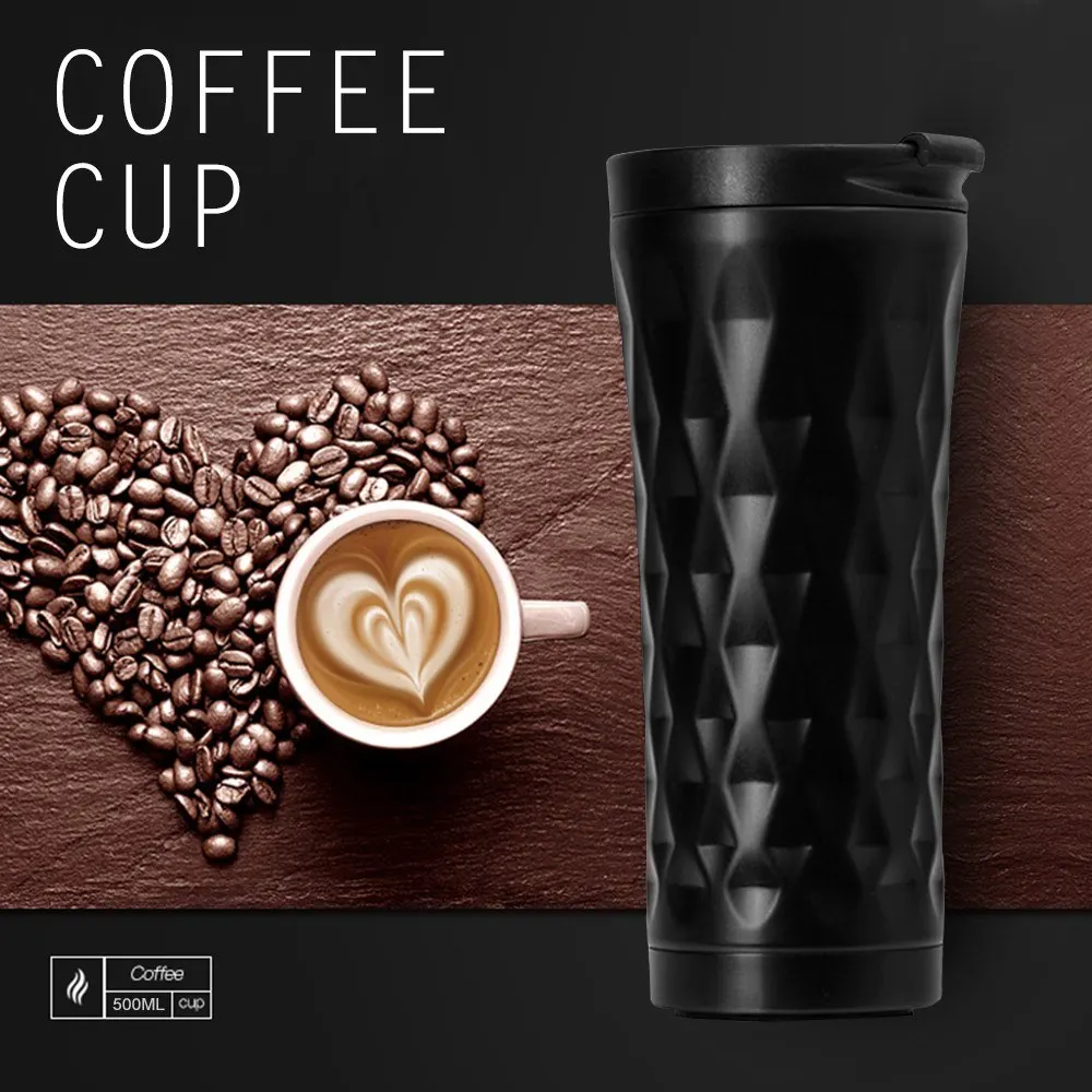 

304 Stainless Steel 500ml Portable Double-Layer Mug Car Coffee Insulated Thermos Vacuum Cup Business Tea Office Outdoor Flask