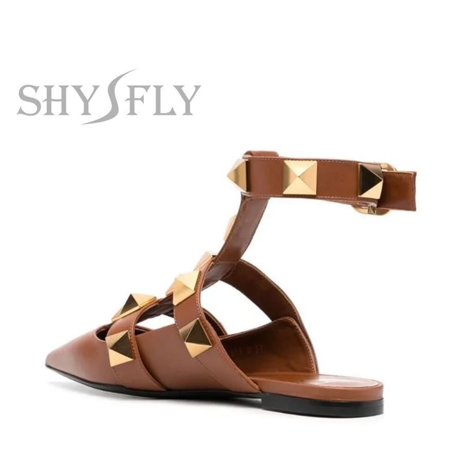 2022 Fall Fashion Pointed Toe Women Pumps Shallow Rivet Ladies Buckle Strap Flats Lady Shoes Loafers Casual Footwear Big Size 42
