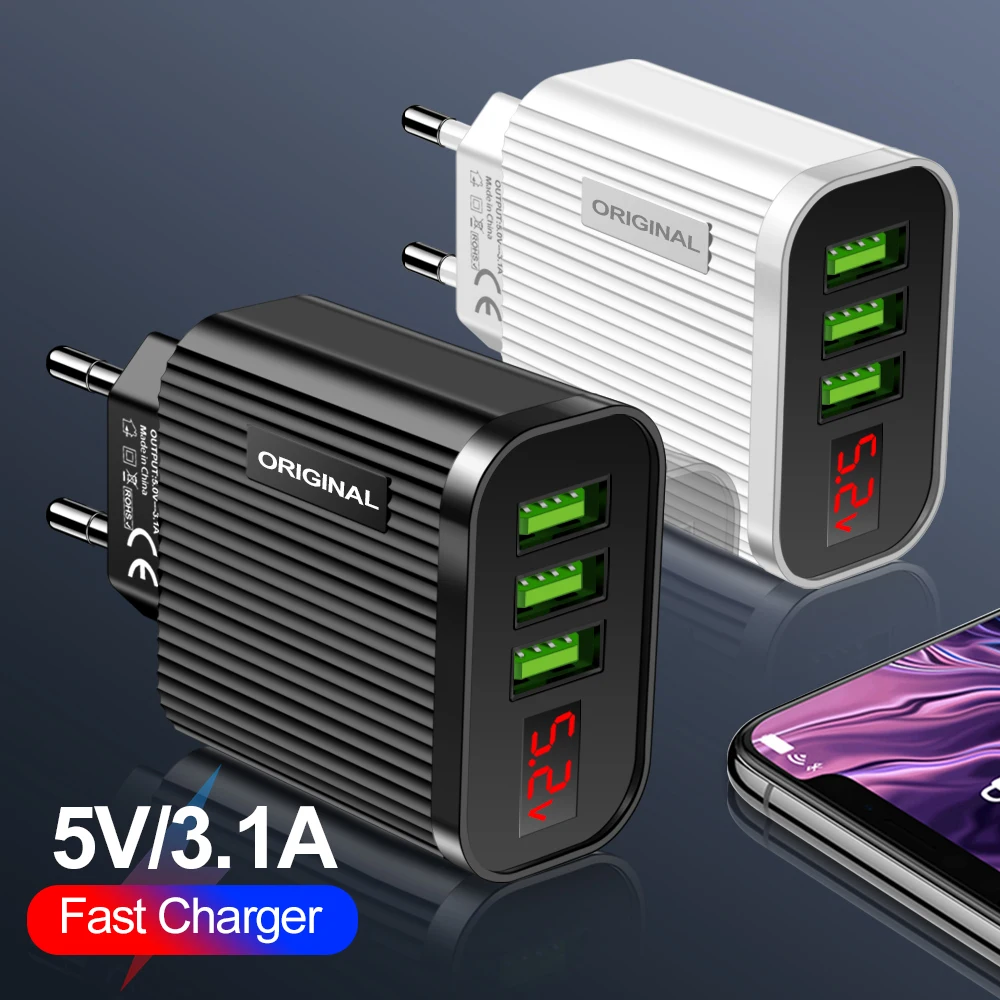 AIXXCO 5V 3.1A LED USB зарядное устройство для iPhone смартфона с 3 портами Быстрая зарядка