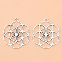 20pcslot tibetan silver flower of life charms pendants 2 sided for necklace jewelry making accessories