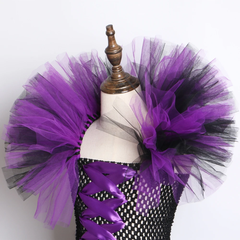 

Evil Queen Halloween Costume for Kids Girls Carnival Party Fancy Tutu Dress with Horns Wing Children Villain Witch Dress Up 1-12
