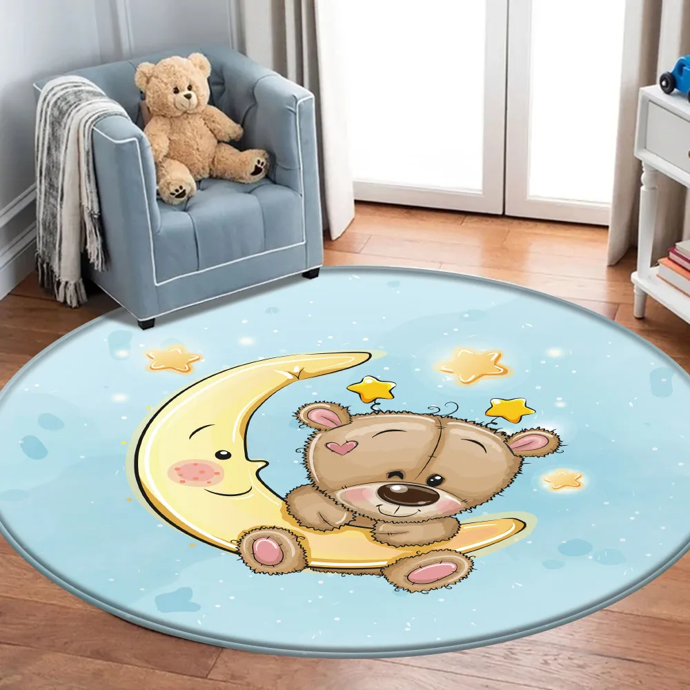 

Nordic Style Bedroom Kids Baby Room Tapete Soft Thick Outdoor Play Mats Cartoon Christmas Rugs White Bear Printed Round Carpet