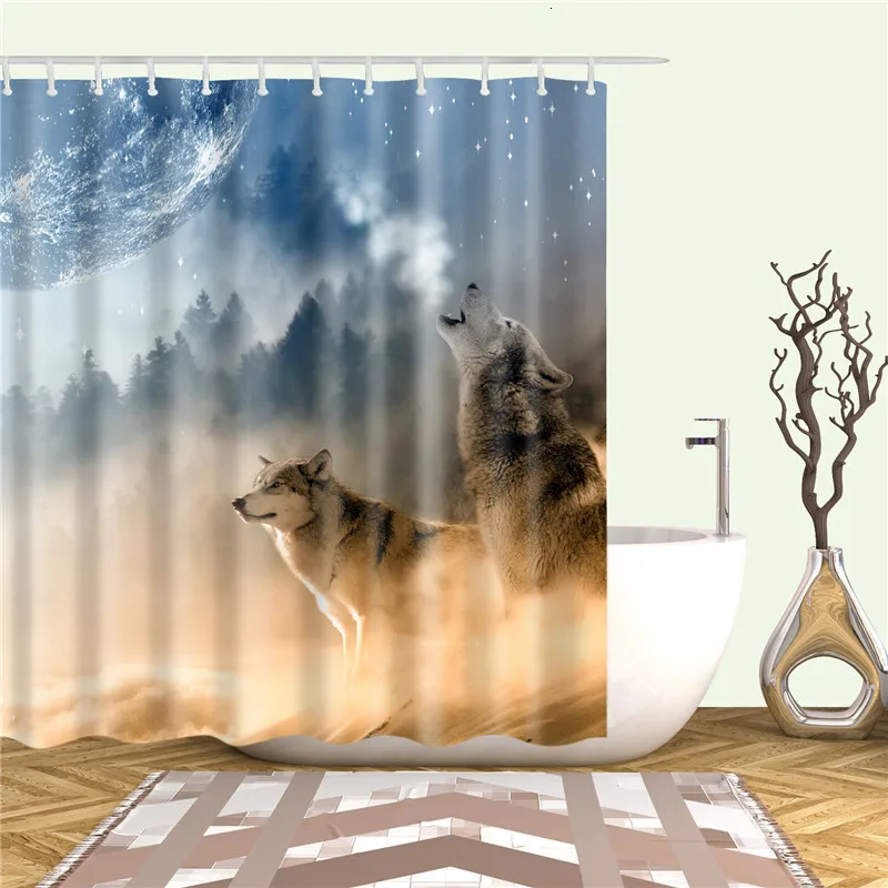 

Nordic Wolf Shower Curtains Animals Bath Curtain Cortina High Quality Waterproof Polyester For Bathroom With 12pcs Hooks