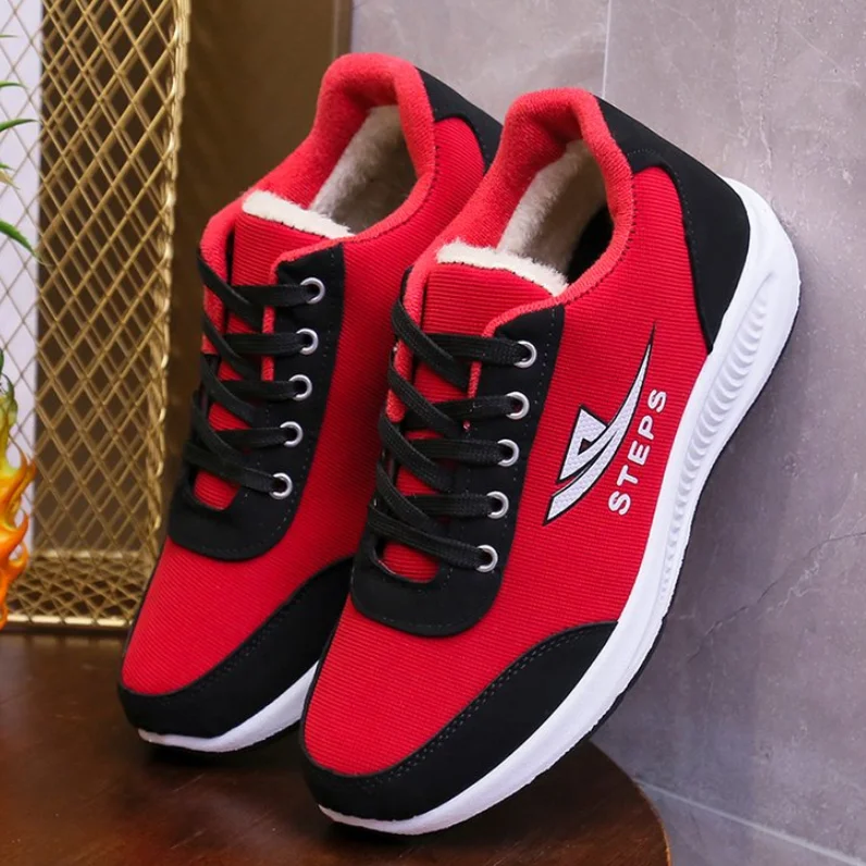 High Quality New Women Winter Warm Sneakers Casual Shoes Women Fashion Breathable Running Flat shoes - Цвет: Красный