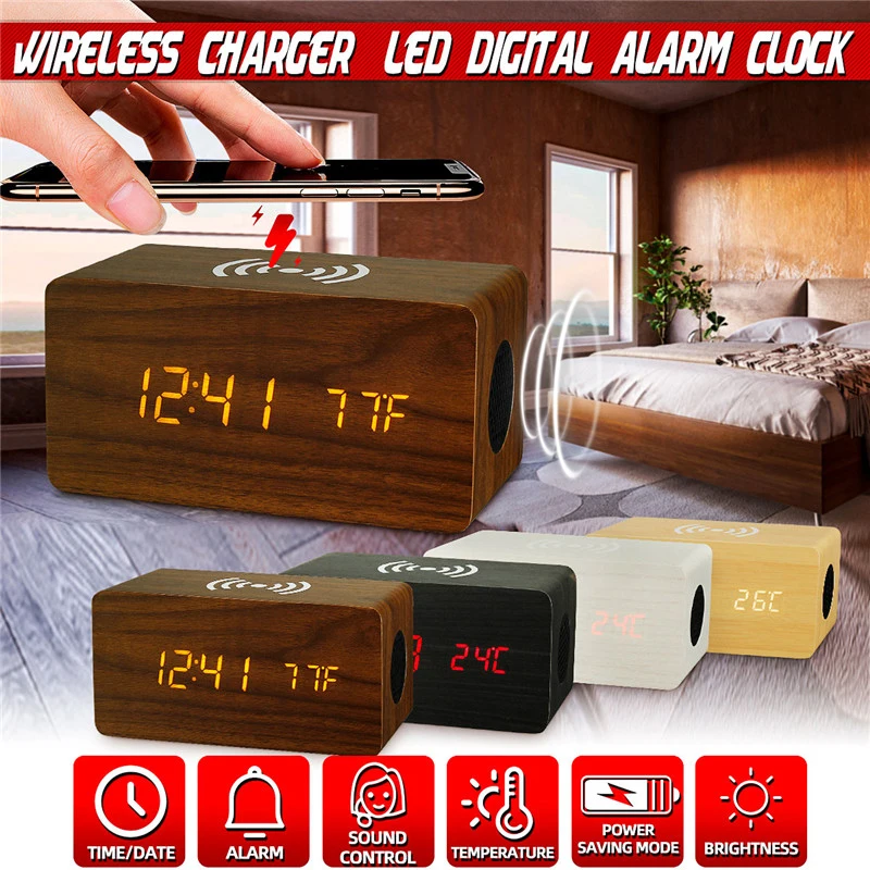 Беспроводная зарядка светодиодный цифровой будильник аудио USB зарядное