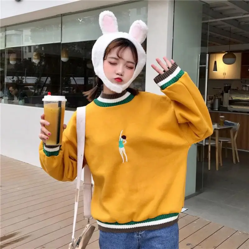 Spring Sweet Cute Sweatshirt Women Fashion Cartoon Print Pullover Lady Loose Casual Sweatshirts 2020 New | Женская одежда