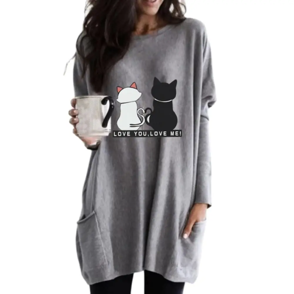 

Casual Women Pullover Long Sleeve Elegant Dress Pure Color Loose-fitting Dress Party