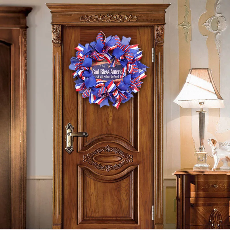 

Newly Independence Day Front Door Wreath Decor National Cloth Flower Hanging Garland Decoration for Wall Door Window HG9