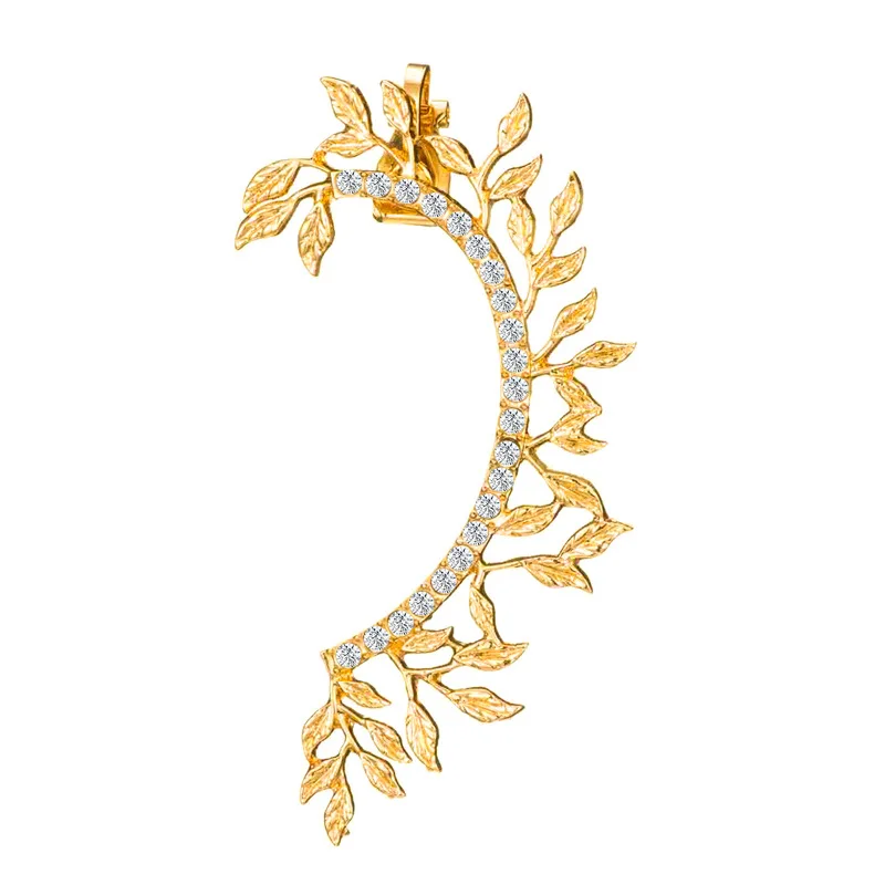 

QW 2019 new earrings temperament leaves Diamond Earrings women's creative single domineering exaggerated ear clip