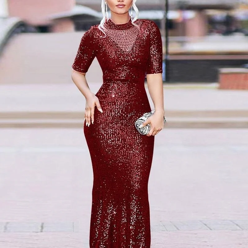 

Plus Size Evening Party Dresses For Women 5XL Elegant Wedding Dinner Formal Clothing African Sequin Long Dress Large Size