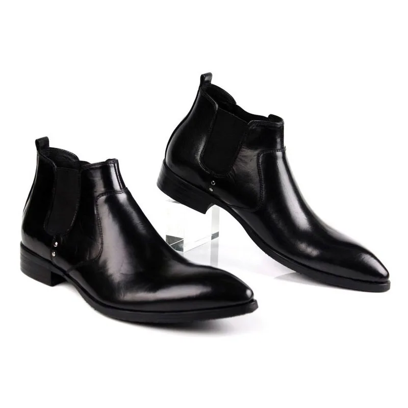 Italy Design Men Chelsea Boots Pointed Toe Knight Luxury Genuine Leather Formal Male Ankle Slip On Business Casual Shoes | Обувь
