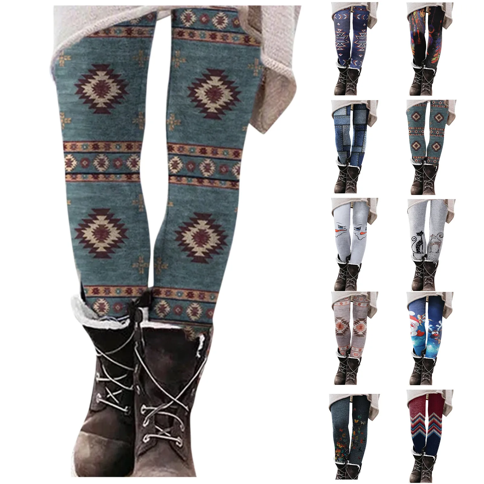 

Elastic Long Casual Women Slim Printed Christmas Pants Boot All-match Leggings Pants