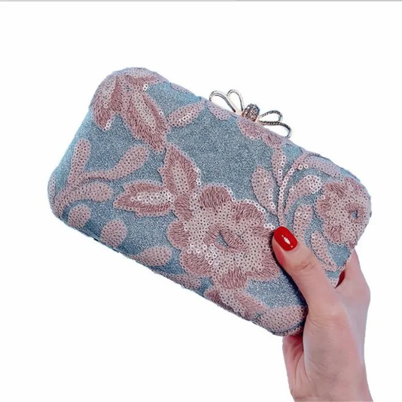 

2019 new embroidery flowers evening clutch luxury bling wedding banquet purse diamond bow hasp clutch wallets M613