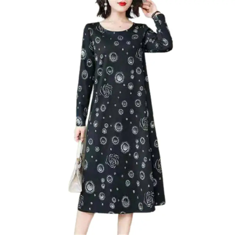 

Womens Ladies Long Sleeve Swing Dress Printed A Line Skater Dress Top Size 12-22