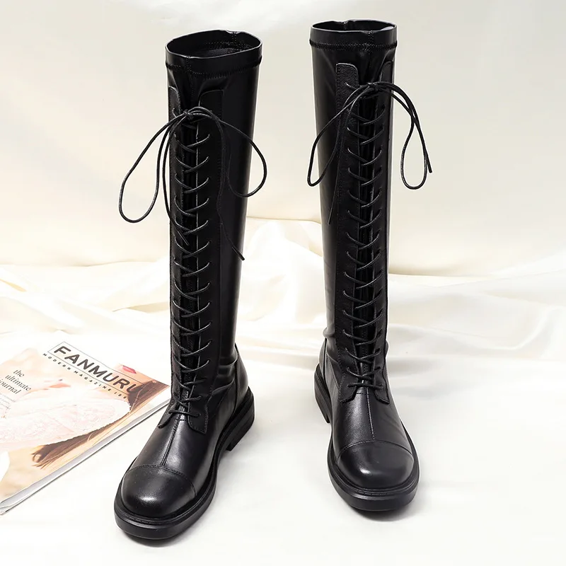 

Autumn boots new long leather boots flat women 2021 bottomed Knight high skinny boots fashion elastic boots children