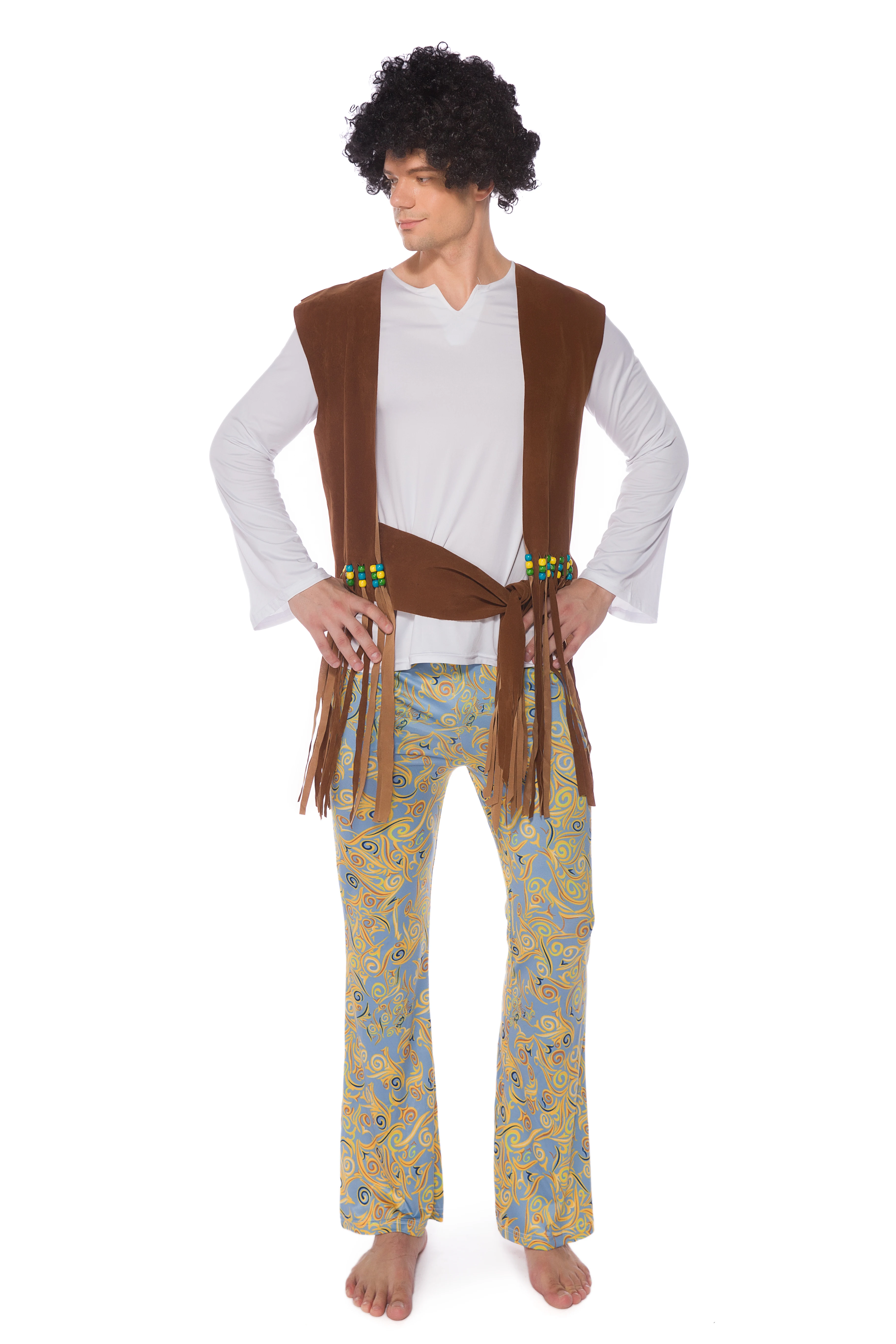 Мужской Костюм хиппи Хэллоуин Ретро вечерние Stagewear наряд Курица рождественские вечерние хиппи кисточкой цветочные печатные одежды
