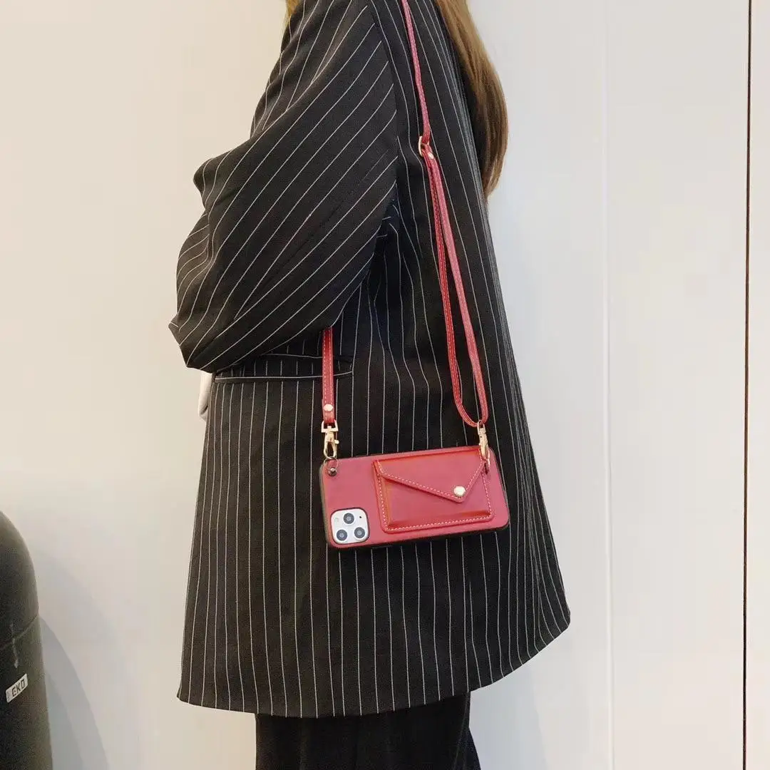 

Luxury Crossbody Card Pocket Wallet Case For iPhone 11 12 Pro Max 6 7 8Plus Leather Strap Back Cover For iPhone X XR XS Max Case