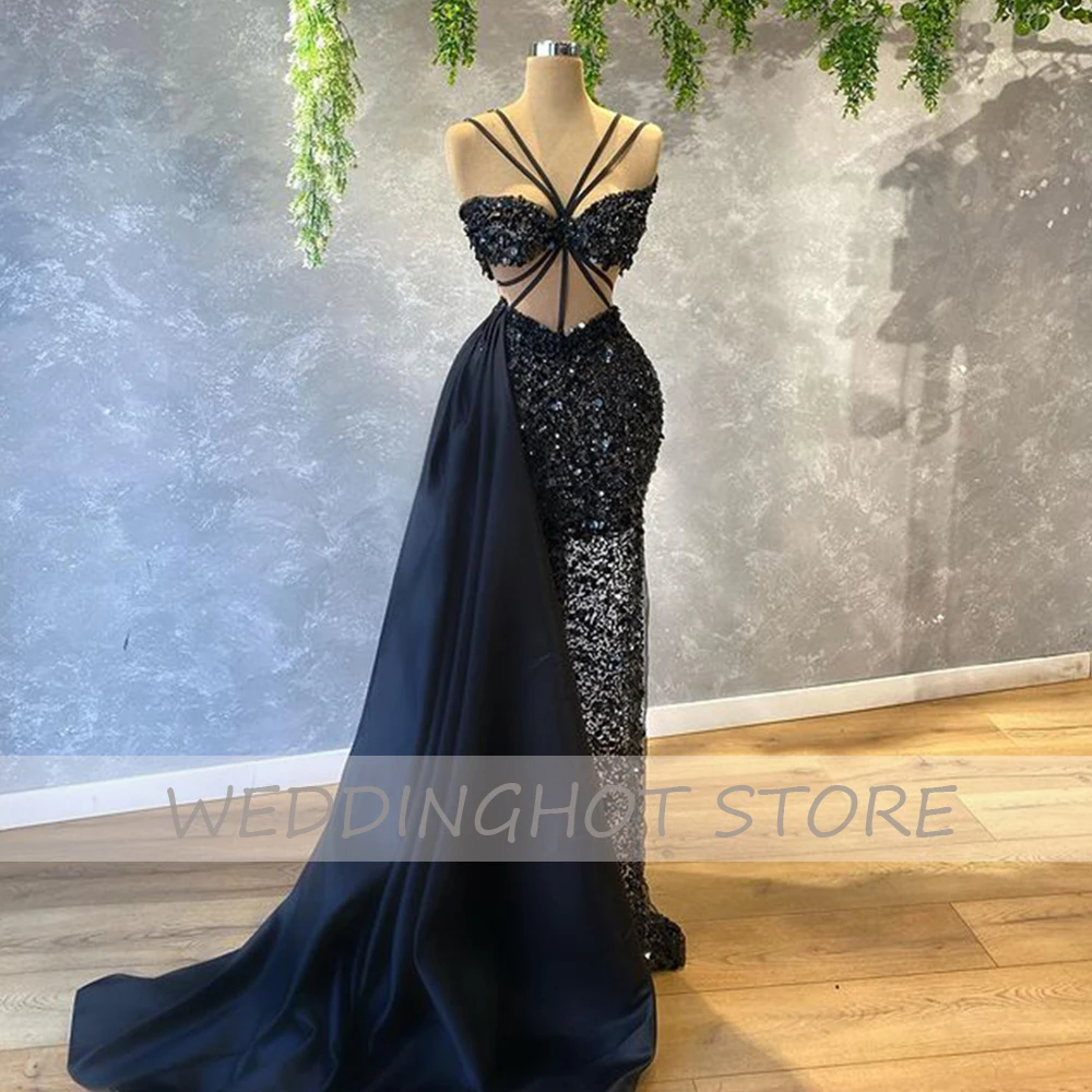 

Sequin Sweetheart Evening Dresses 2023 Sexy Sparkle Mermaid Prom Gowns Illusion Black Floor-Length Party Dress robes de soirée