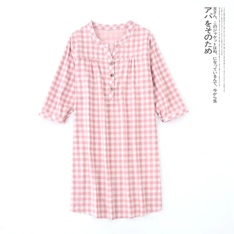 Новая клетчатая ночная рубашка с коротким рукавом двухслойная газовая Ночная