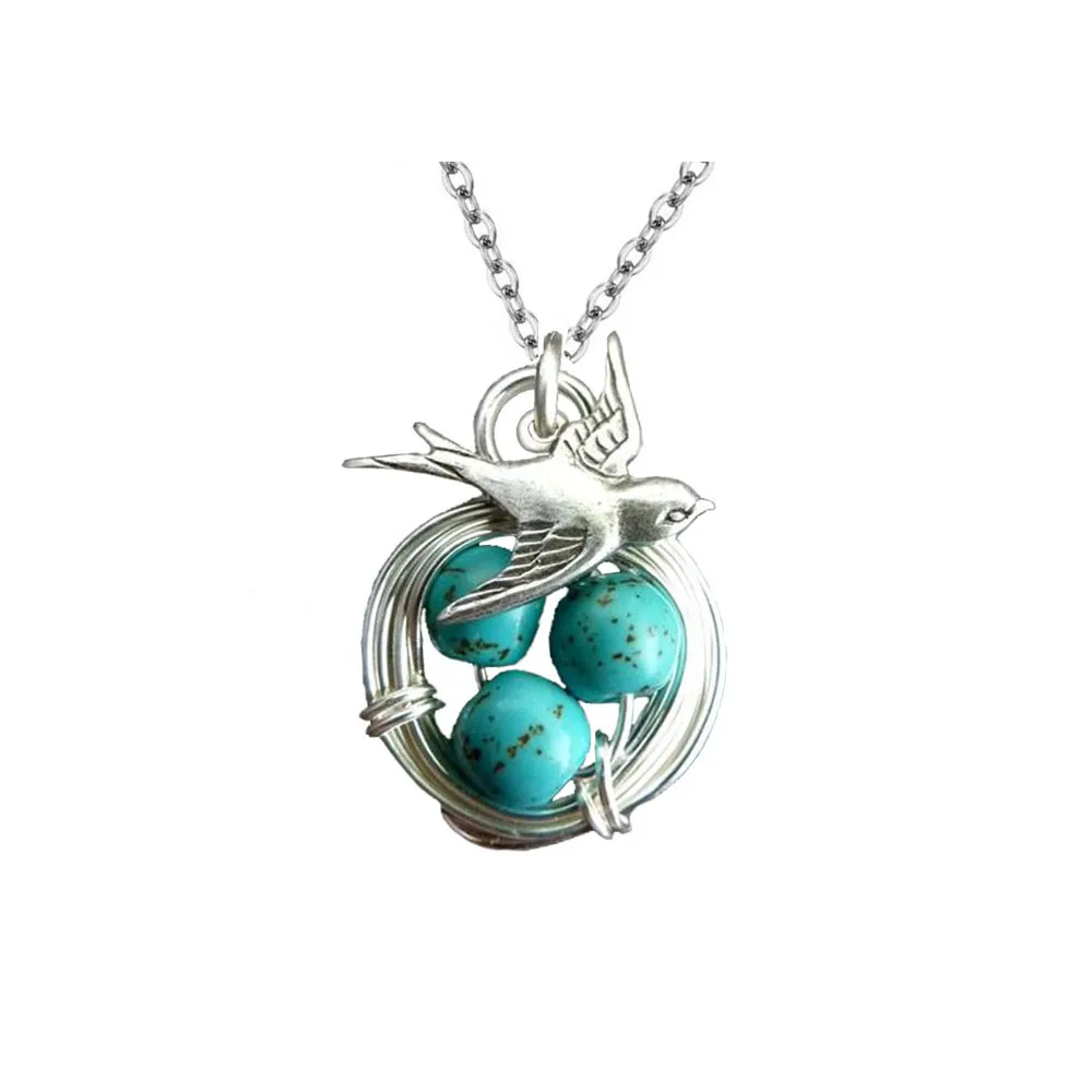

Bohemia Turquoise Women's Neck Chain Blue Bird's Nest Egg Swallow Bird Pendant Choker Necklace Accessories Jewelry