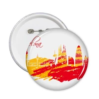 hand painted city red yellow barcelona art round pins badge button clothing decoration gift 5pcs
