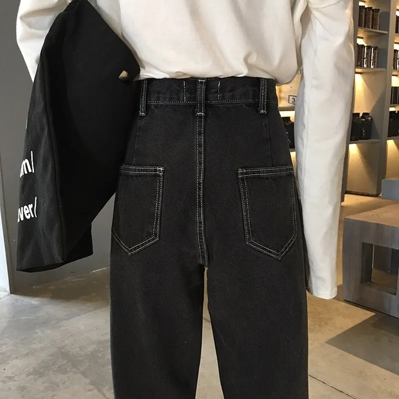 

Jeans Women Autumn Novelty Korean Fashion Streetwear New Solid Wash Loose High Waist Trousers Womens Borfriend Casual Straight