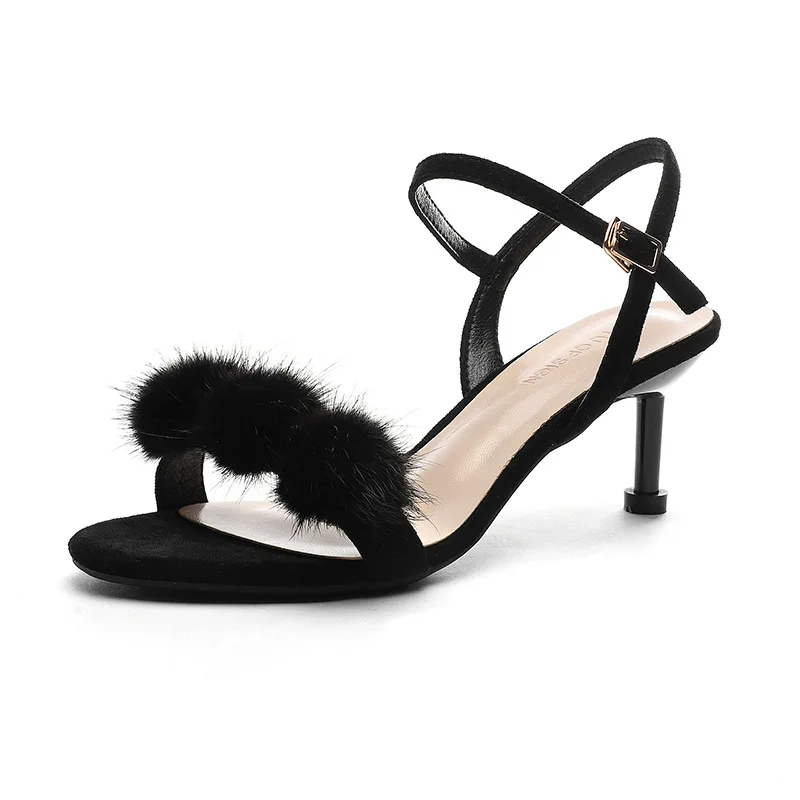 

hair ball sandals women's 2019 new thin-heeled women's sandals summer fairy style