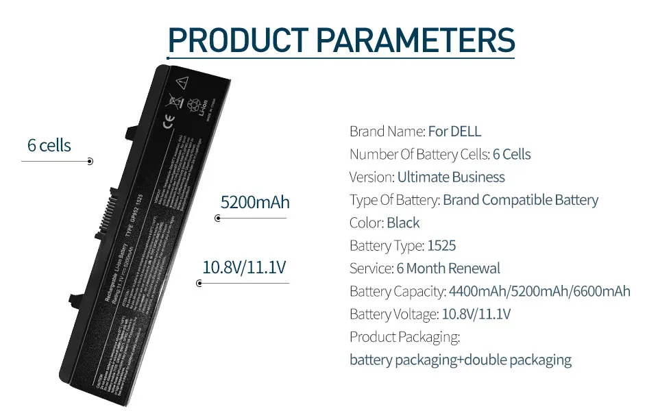 Ноутбук Батарея для Dell Inspiron 1525 1526 1545 1545 для Vostro 500 CR693 D608H GP252 GP952 GW240 GW241 WK380 WK381 WP193