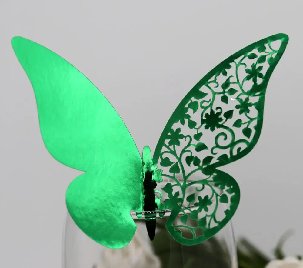 green Бабочка Сердце Лазерная резка, настольный знак бокал вина Имя Место карты Свадьба День рождения Baby Shower рождественские принадлежности 25 шт - Цвет: green