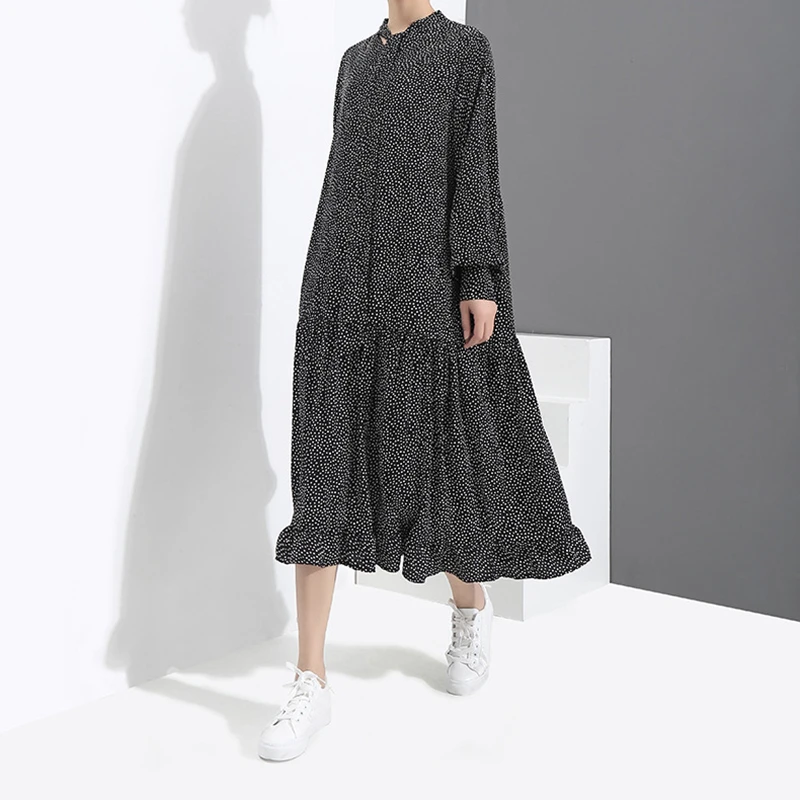 Женское платье в горошек CHICEVER свободное миди большого размера с v образным