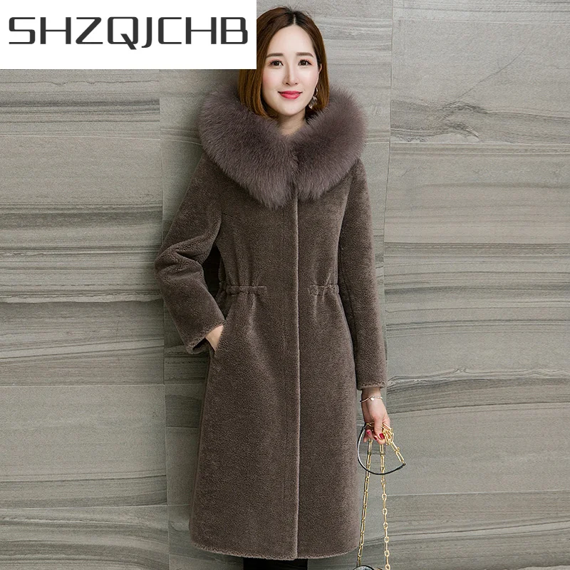 

SHZQ куртка с овчиной женская зимняя длинная куртка женская теплая верхняя одежда с капюшоном пальто женское пальто LWL1190