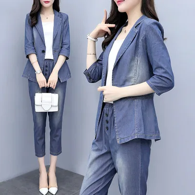2019 весенне-летние новые женские штаны из двух частей джинсовый маленький костюм