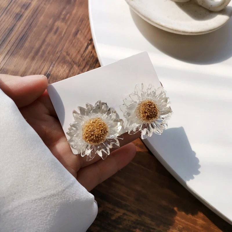 

Fashion Jewelry Big Flower Earrings Hot Selling Spring Summer Transparent Resin Golden Print Women Earrings For Party Gifts
