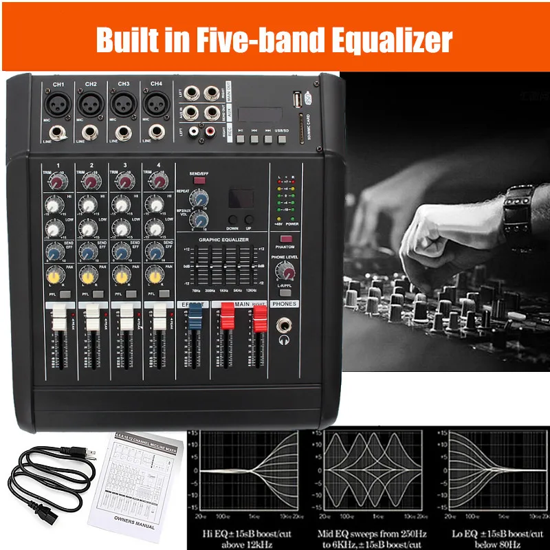 Профессиональный звуковой микшер с USB DJ микшерная консоль MP3 Jack 4 канала караоке
