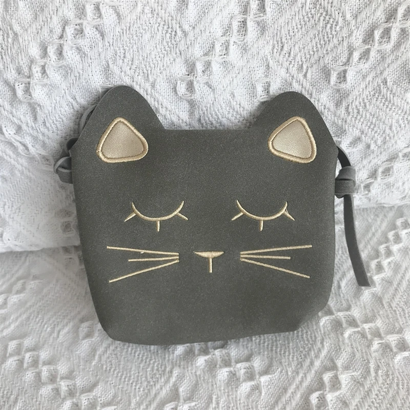 light Gray Новинка года; детская сумочка Для монет; маленькая сумка через плечо с изображением кота; милая сумка-мессенджер для принцессы; маленькие Сумки из искусственной замши для девочек - Цвет: light Gray