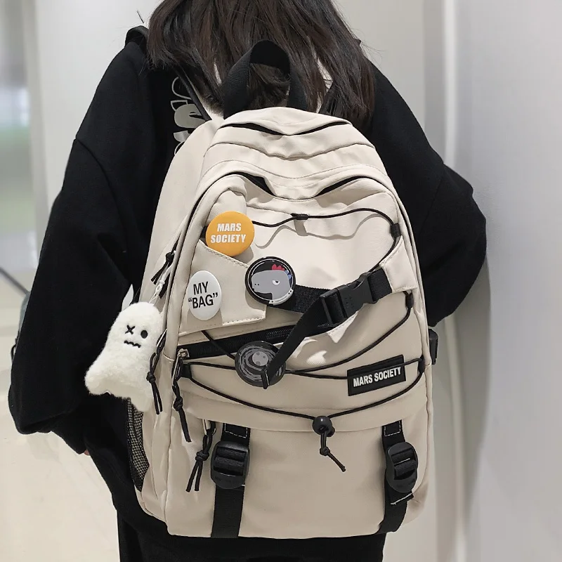 

Fashion Cool Lady Male Badge Mesh Backpack Female Laptop Book Bag Women Men Travel College Backpack Trendy Boy Girl Student Bags