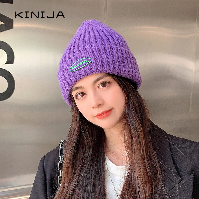 Осенняя вязаная шапка карамельных цветов для холодной погоды однотонные