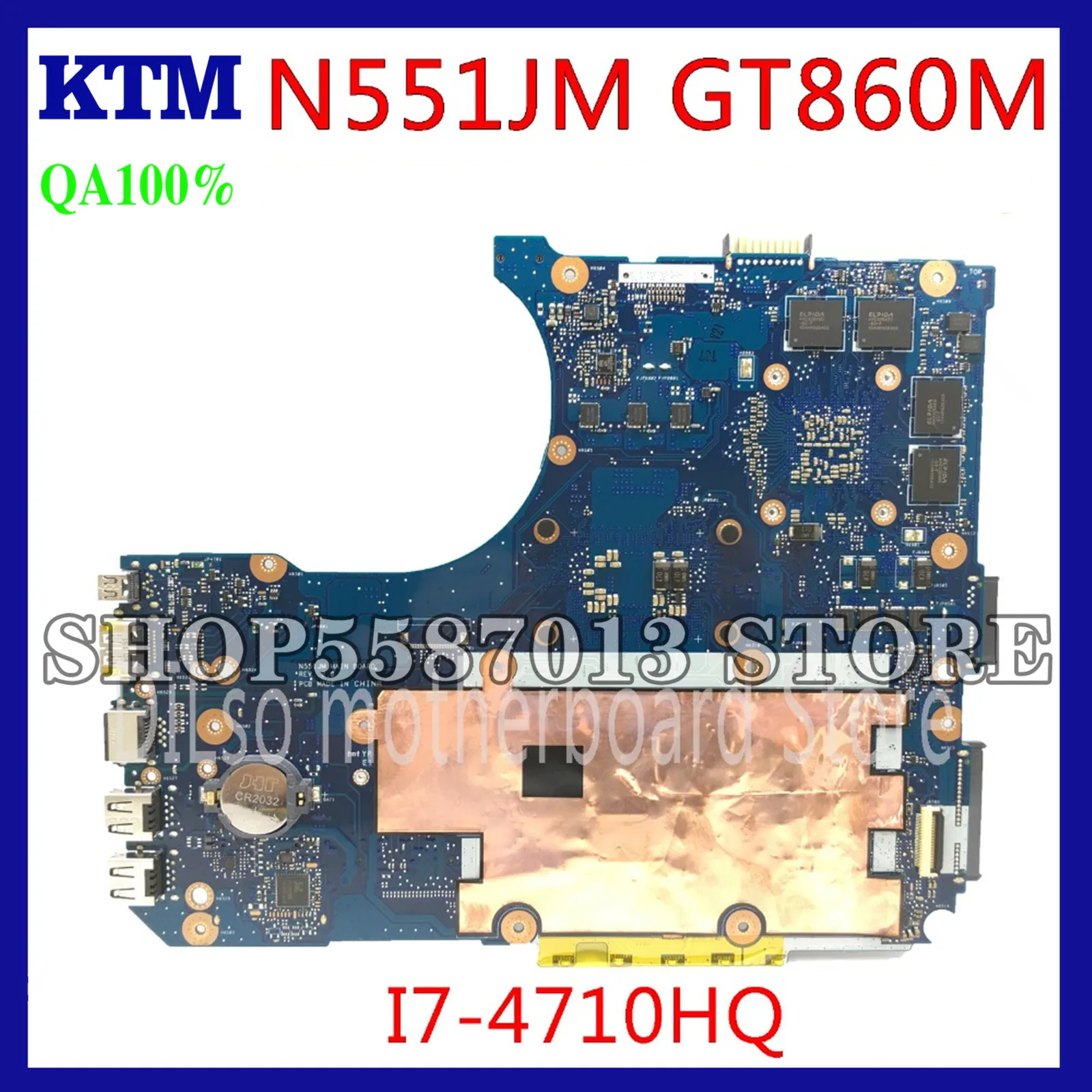 

KEFU N551JM For ASUS G551JM N551JM N551JW Motherboard N551JM REV2.0 i7-4710HQ GTX860M USB2.0 HM86 DDR3 VRAM fully Test
